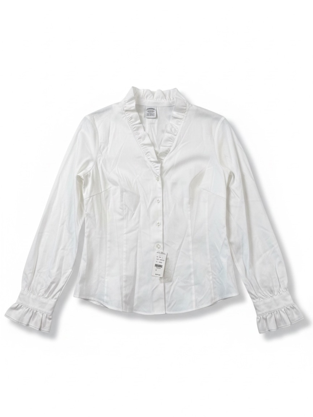 Brooks Brothers Button Down Shirt Womens 14 White NEW Ruffle Non-Iron Stretch